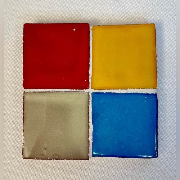 Eclectic Color Block Ceramic Tile 4 Drink Coasters Handcrafted Boho Multicolor - Picture 4 of 6